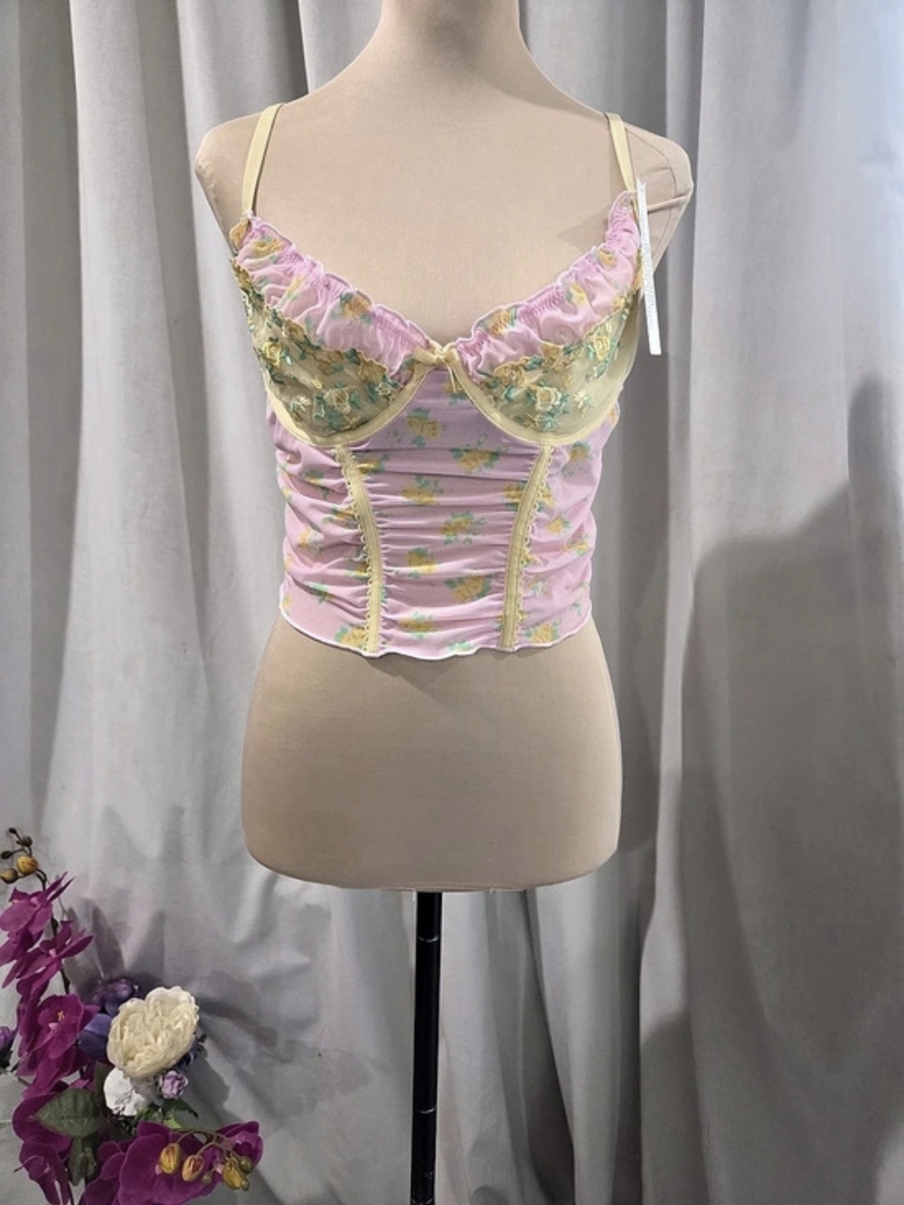 Urban Outfitters Bustier Camisole in Pink & Yellow Size Large NWT